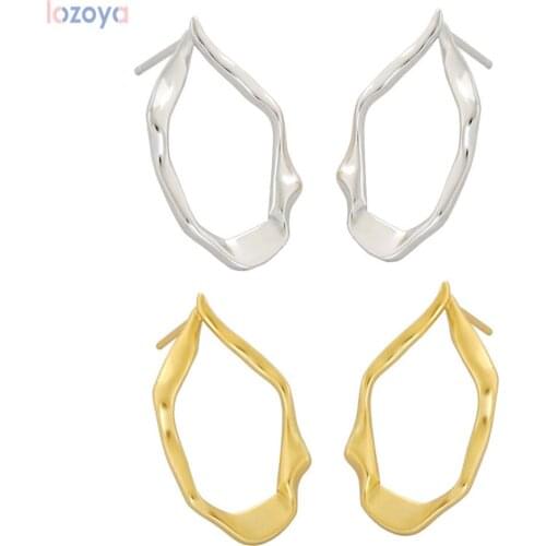 Lozoya 925 Sterling Silver Women Fine Gold Plain Big Ovals Stud Earring Circel Luxury Jewelry Rock Punk Party Jewelry Gift