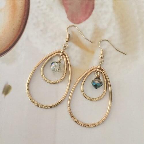 Casual Bohemia Gold Color Plating Teardrop Shape with Bead Hanging Drop Earrings For Women Girl Ladi Gift Classic Jewelry