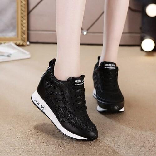 Women Wedge Sneakers White Black Breathable High Heels Ladies Casual Shoes Women Platform Shoes Summer Hollow Out Shoes Female