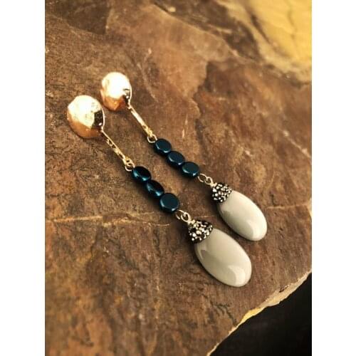 Dr Stone Natural Stone Women 'S Cat 'S Eye Stone Rose Gold Plated Earrings KR 439800526