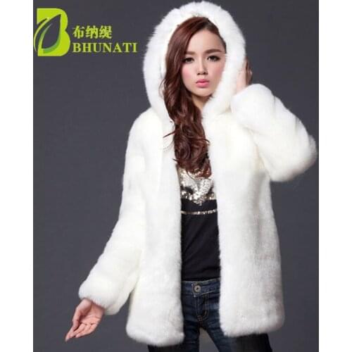 Winter Women Hooded Faux Fur Coat Fashion Warm Long-sleeve Loose White Black Coat Female hoodie Jacket Coat Plus Size