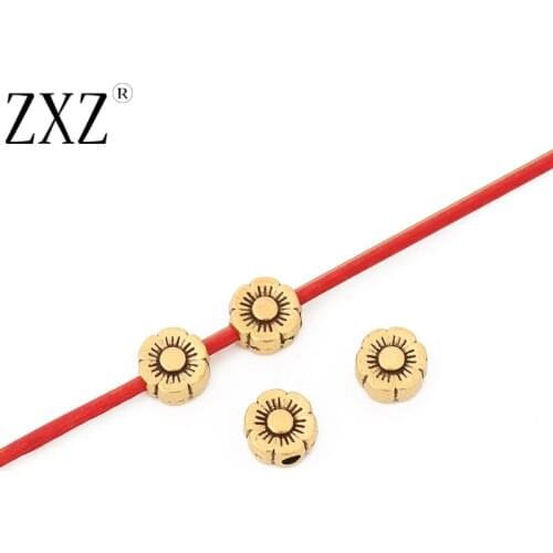 ZXZ 100pcs Antique Gold Tone Flower Spacer Loose Beads Charms For DIY Bracelet Jewelry Making Accessories