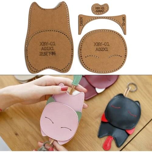 1Set DIY Kraft Paper Template Fashion Creative Cartoon Cat Key Case Leather Craft Pattern DIY Stencil Sewing Pattern 9cm*13cm