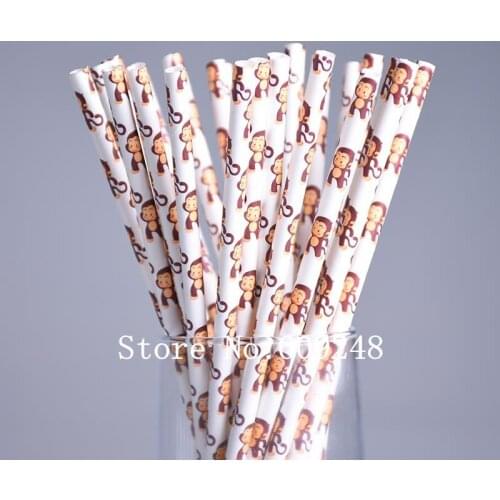100pcs Monkey Paper Straws,Cute Fun Kids Child Animal Toy Doll Cartoon Birthday Party Baby Shower,Mason Jar Drinking Straws Bulk