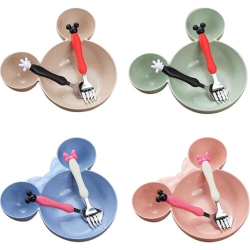 3pcs/set Cute Cartoon Bowl Set Plastic Tableware Household Children Eat Plate Baby Bowl Shatter-resistant Fork Spoon AT104