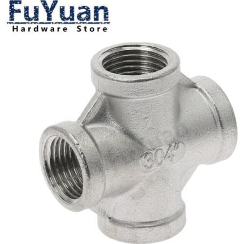 304 Stainless Steel 1/8" 1/4" 3/8" 1/2" 3/4" 1" 1-1/4" 1-1/2" Female BSP Thread Pipe Fitting 4 way Equal Cross Connector SS304