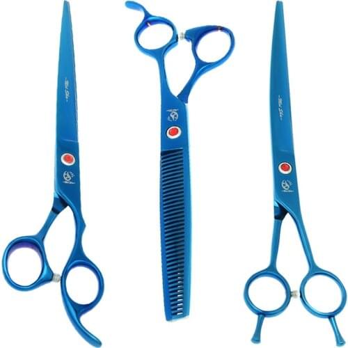 8.0" Japanese Steel Pets Cutting Scissors Curved Shear 7.5" Animals Thinning Tijeras Dogs Grooming Shears Pet Suppliers B0048A