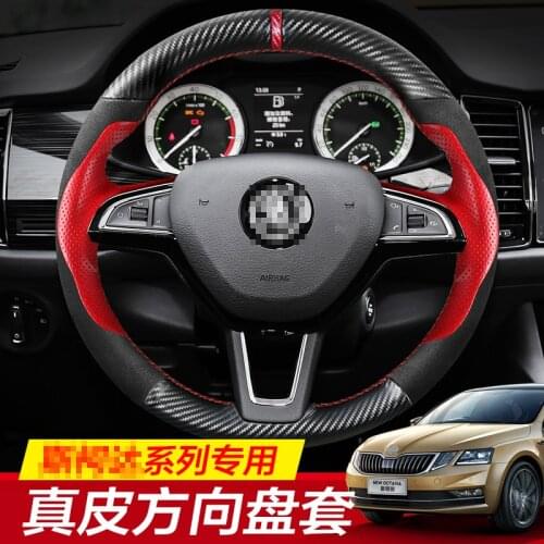 For Skoda Kodiaq SUPERB Karoq yeti Octavia High Quality Hand-stitched Anti-Slip Black Leather DIY Steering Wheel Cover