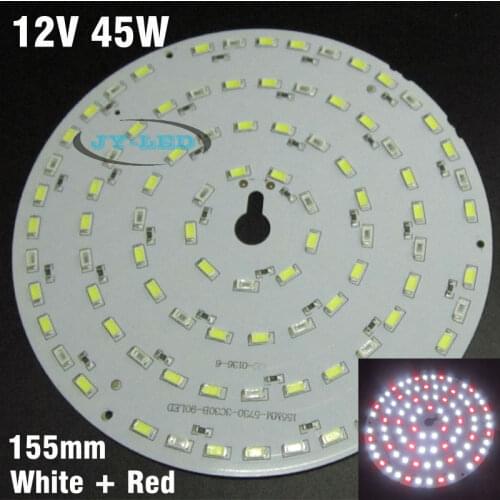 DC 12V 45W 155mm LED PCB White + Red Color, Input DC12V Needn't Driver SMD5730 High Lumen Aluminum Lamp plate