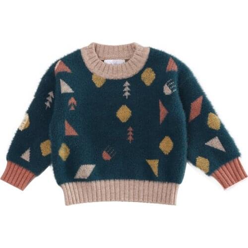 DFXD Baby Boys Girls Geometric Pattern Imitation Mink Cashmere Pullover Knitted Sweater 2020 Autumn Winter Kids Sweaters 3M-3T