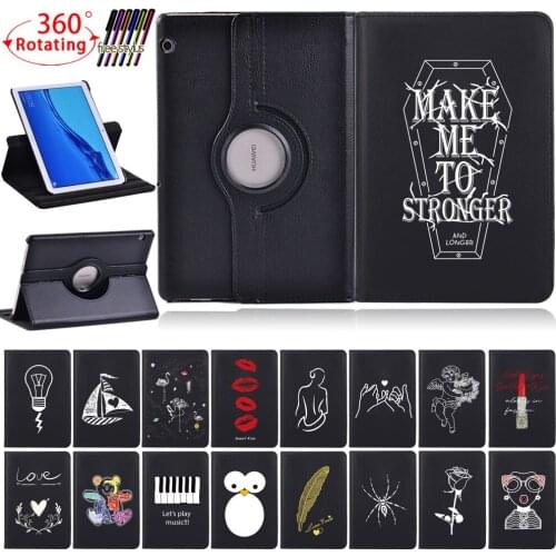 For Huawei MediaPad T3 10 9.6"/MediaPad T5 10 10.1" 360 Rotating Stand Leather Tablet Case Cover + Stylus