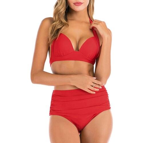 Women High Waist Swimsuit Comforable Sexy Swimwear Bikini S-3XL High Waist Split Bikini European And American Swimwear