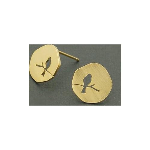 Jisensp 30pc wholesale New Design Cute Mini Hollow Animal Bird On A Branch Stud Earring for Women E089
