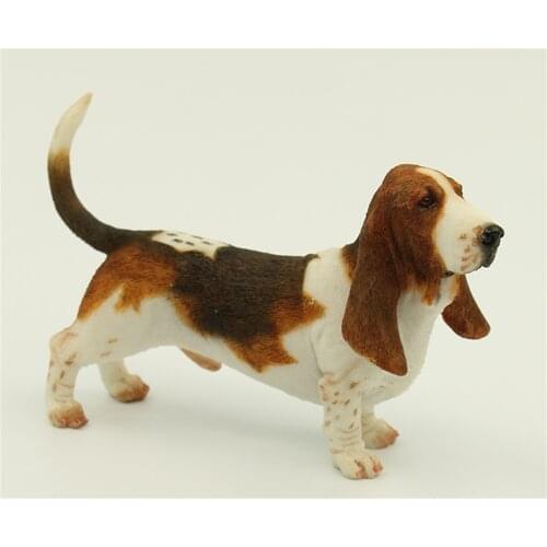 JJM French Basset Hound Dog Model Pet Animal Figure Toy Collector Decor Kid Gift Crafts Souvenirs Sculpture Simulation Unisex