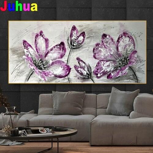 Purple Flower Paintings, Mosaic Embroidery, Cross Stitch Crafts, Round Diamonds Mosaic, Wall Decorations, Handicrafts,gift