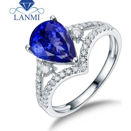 Natural Pear Tanzanite Rings Real 14K White Gold Shinning Diamond Wholesale Fine Jewelry Mom Loving Birthday Gift