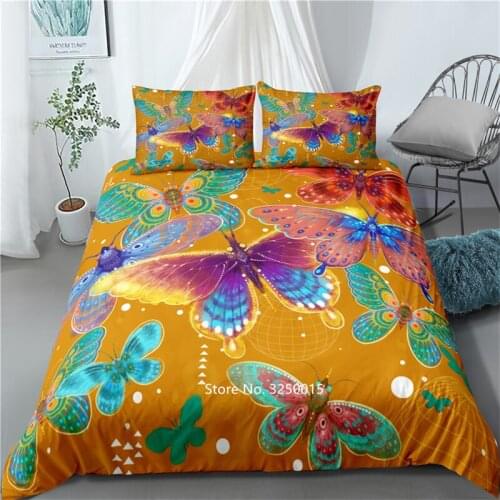 2-3 New Set of Cartoon Butterfly Bed Linen for Women and Girls King Double Queen Size Bedspread and Pillowcase Home Textile