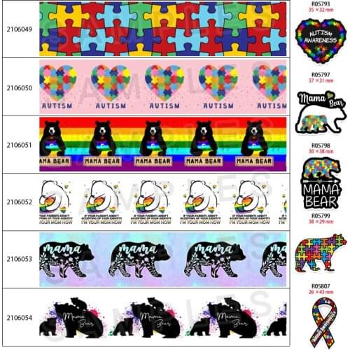 Autism Awareness Printed Grosgrain Ribbon 5Yards for DIY Handmade Material Headdress