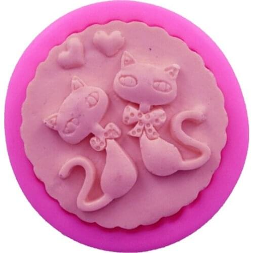 Lovely Beautiful Kitten Cat and Heart Silicone Molds Fondant Cake Moulds handmade soap mold Cake Cooking Tools F0753