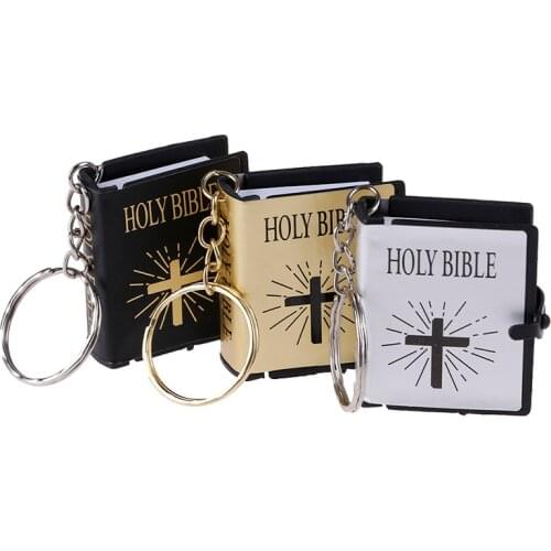 Cute Mini English HOLY BIBLE Keychains Religious Christian Jesus Cross Keyrings Women Bag Gift Souvenirs