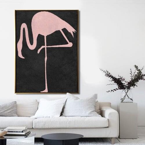 Minimalist Pink Flamingo Pic Art for Living Room 100% Hand Painted Abstract Oil Painting On Canvas Wall Art Decor Gift No Frame