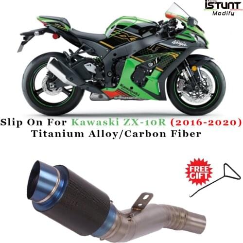 Motorcycle GP Exhaust Escape Modified Titanium Alloy Middle Link Pipe Carbon Fiber Muffler For Kawasaki ZX-10R zx10r 2016 - 2020