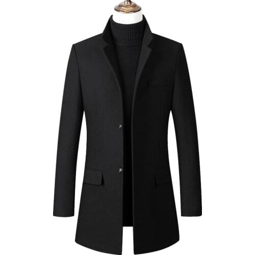 Men Winter Wool Coat Mens Autumn High Quality Solid Color Simple Wool Blends Woolen Pea Coat Male Trench Coat Overcoat