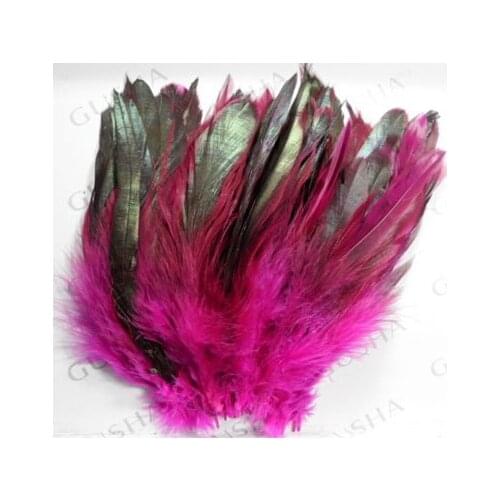 Natural 100Pcs/Lot Fuchsia/Rose/Hot Pink Bronze Badger Saddle Rooster Feathers 6-8 Inches,Decorative Plumes