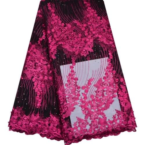 Latest African Laces Fabrics Embroidered Stones African French Tulle Lace Fabric Pink Color African French Net Lace Fabric F1185
