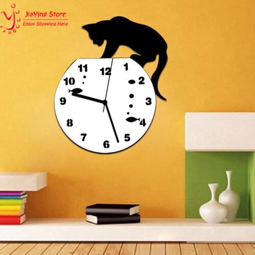 New Acrylic Cat Clock 2MM White Digital Clocks on Wall For Living Room Fashion Fish Decorative Wall Watch