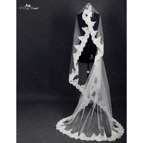 RSV9 Pearls Beaded Lace Edged Veils One Layer
