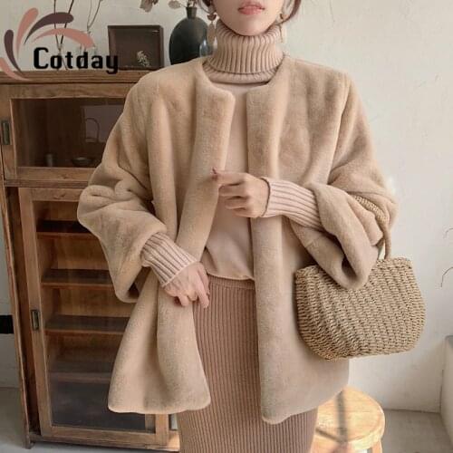 Cotday Vintage Slim Fashion Women Plush Faux Fur Like Rabbit Hair Warm Fur Teddy Winter Coat Fur Coat Imitation Women Fur Coat