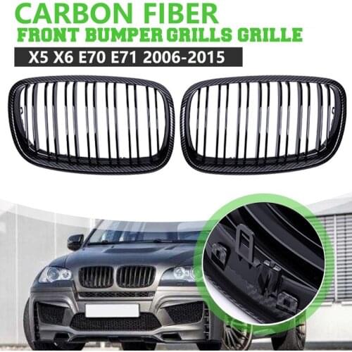 For BMW X5 X6 E70 E71 2006-2015 Front Bumper Kidney Grille Dual Line Mesh Grille Carbon Fiber