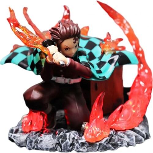 15cm Demon Slayer Blade Anime Figure Flame Tanjiro Pvc Removable Decoration Model Toys Statue Movie Collection