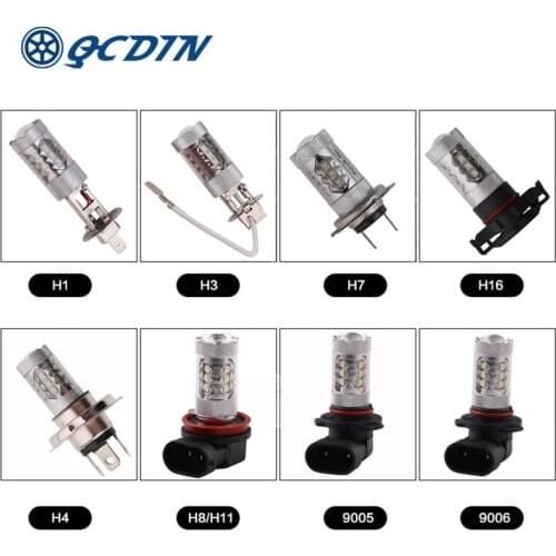 QCDIN 2PCS 80W Car Headlight H1/H3/H4/H7/H16/H8/9005/9006 Auto Bulb Headlamp 6000K Light Car Fog Light Bulb DC12V-24V