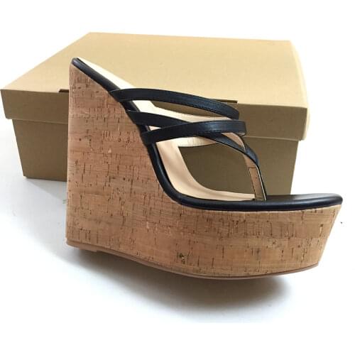 Womens Wedge Sandals Flip Flops Strappy High Heels Platform Shoes Summer Mules Ladies Casual Footwear Female Slipper Black
