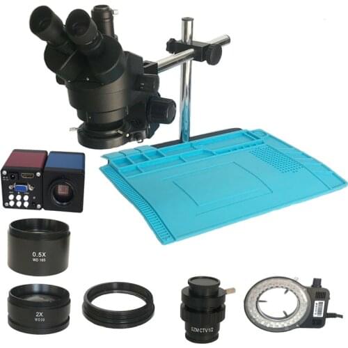 Ship from Russian Spain 3.5X-90X Simul Focal Trinocular stereo microscope HDMI VGA 13MP BGA Micrscopio camera Cellphone repair