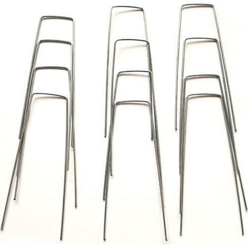 100 Pcs U Shape Gauge Galvanized Steel Garden Stakes Staple Securing Pegs for Securing Weed Fabric Landscape Fabric Netting