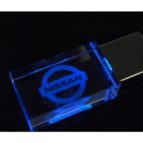 128GB NISSAN Car Logo Crystal Usb Pendrive 2.0 with LED Light Memory Stick pen drive 32GB 16GB 8GB 4GB USB Flash Drive Best Gift