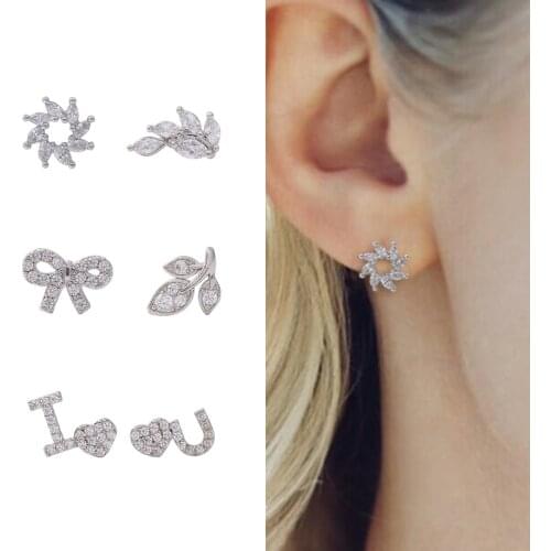 1Pc Stainless Steel CZ Cartilage Earring Eye Flower Love Bow Screw Belt Helix Tragus Conch Screw Back Stud Ear Piercing Jewelry