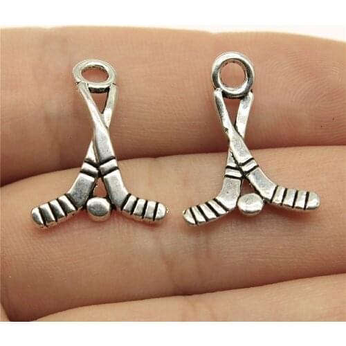 WYSIWYG 20pcs Charms Hockey Stick 16x23mm Antique Silver Color Pendants Making DIY Handmade Tibetan Finding Jewelry For Bracelet
