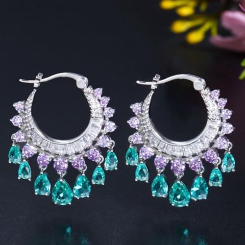 QTT Bohemia Delicate Earring For Women Water Drop Zircon Crystal Elegant Silver 925 Earing Ladies Earrings Ethnic Jewelry