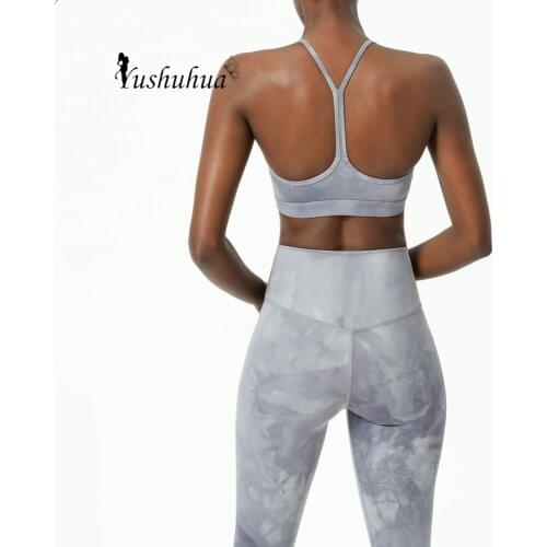 New 2pc Set Tie-dye Printing Workout Clothes Women Sexy Sports Bra + Leggings Set Sportswear Women Gym Suit Athletic Yoga Set