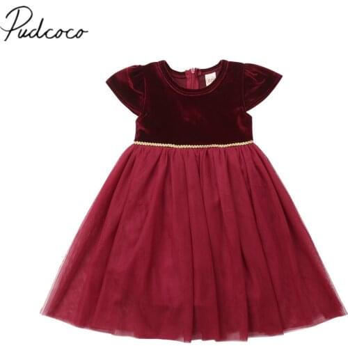 2018 Brand New Christmas Formal Princess Party Dress Infant Kids Baby Girl Petal Sleeve Lace Velvet Patchwork Retro Tutu Dress