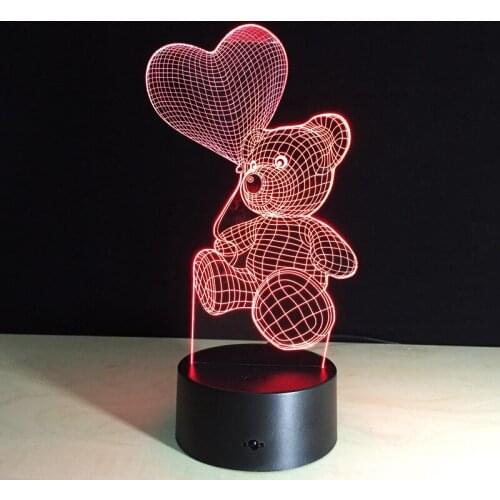 3D Touch Night Light LED Heart Balloon Bear Lamp Kids Bedroom Bedside Nightlight Children Gift Home 7 Colors Decor Drop Shipping