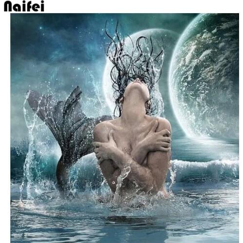 5D DIY Diamond Painting Mermaid Cross Stitch Full Square round Drill 3D Diamond Painting kit Sticker Home Decoration Gift