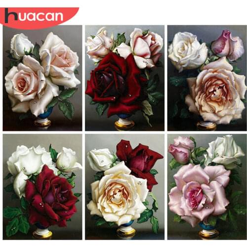 HUACAN 5d Diamond Painting Rose DIY Mosaic Vase Full Square/Round Diamond Embroidery Flower Home Decor Craft Kit
