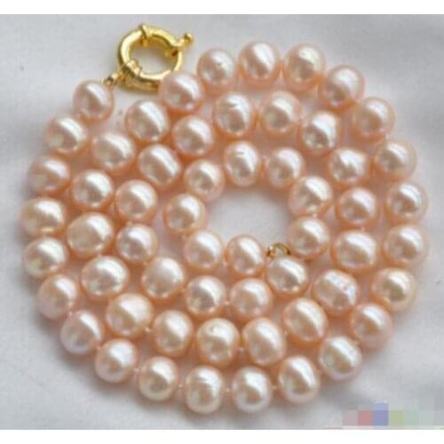 Noble women gift 17INCH GOLD CLASP HUGE Natural 10-11mm pink round freshwater cultured pearl necklace