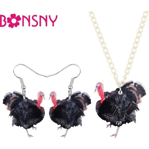 Bonsny Acrylic Thanksgiving Black Turkey Chicken Jewelry Set Necklace Earrings Festival Decorations For Women Girl Teen Kid Gift