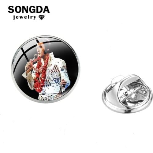 SONGDA Rock Male Singers Stainless Steel Lapel Pins Vintage Design Old Poster Print Glass Dome Charm Brooch Gift for Music Fans